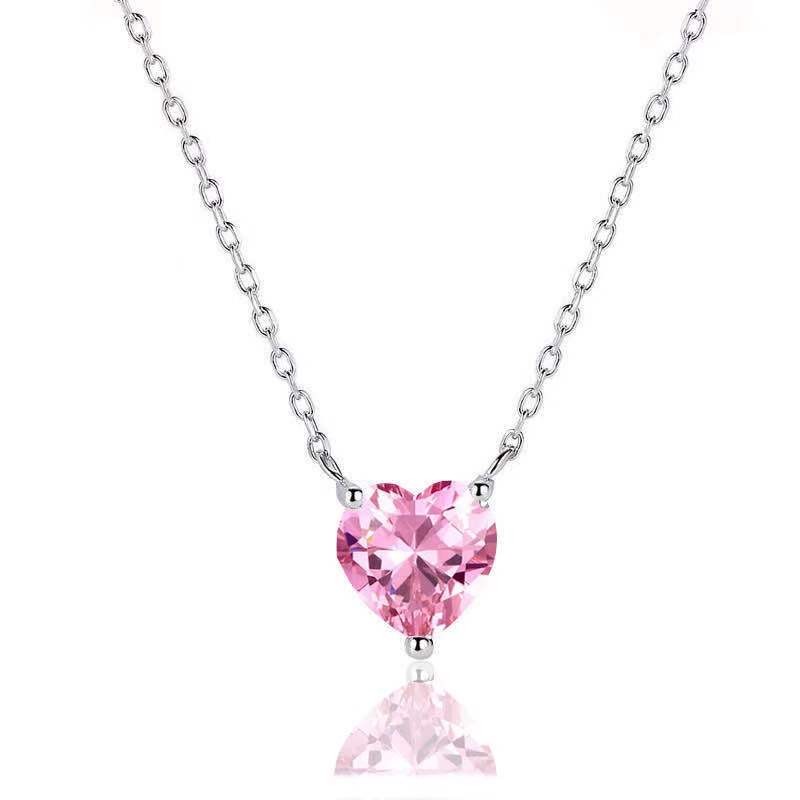 Chic Pink Rhinestone Heart Pendant Cable Chain Necklace – ArtGalleryZen