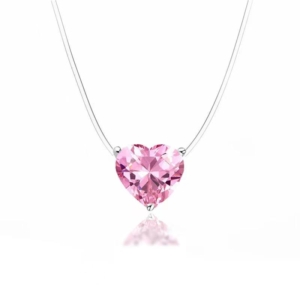floating pink heart necklace