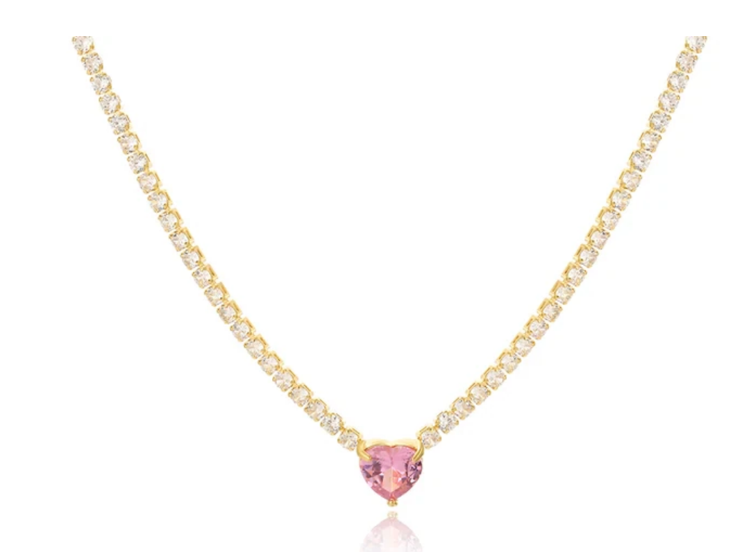 Gold Pink Heart Tennis Choker necklace – Phantom Jewels