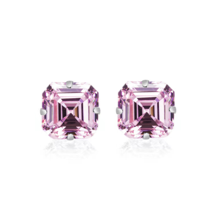 Pink Asscher Sterling Silver Earrings