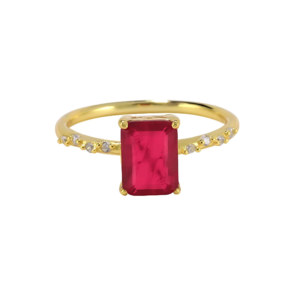 red ruby rectangle engagement ring