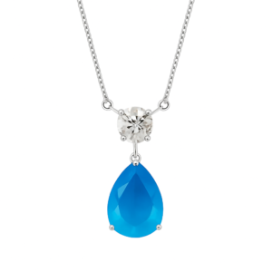 blue tear drop pear cut necklace