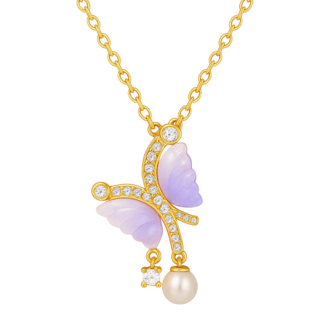 butterfly purple lavender necklace waterproof